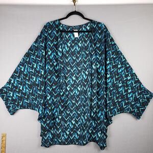 Rag Therapy‎ Size 1X Kimono Layering Top Teal Blue Black Chevron Cowgirl Glam